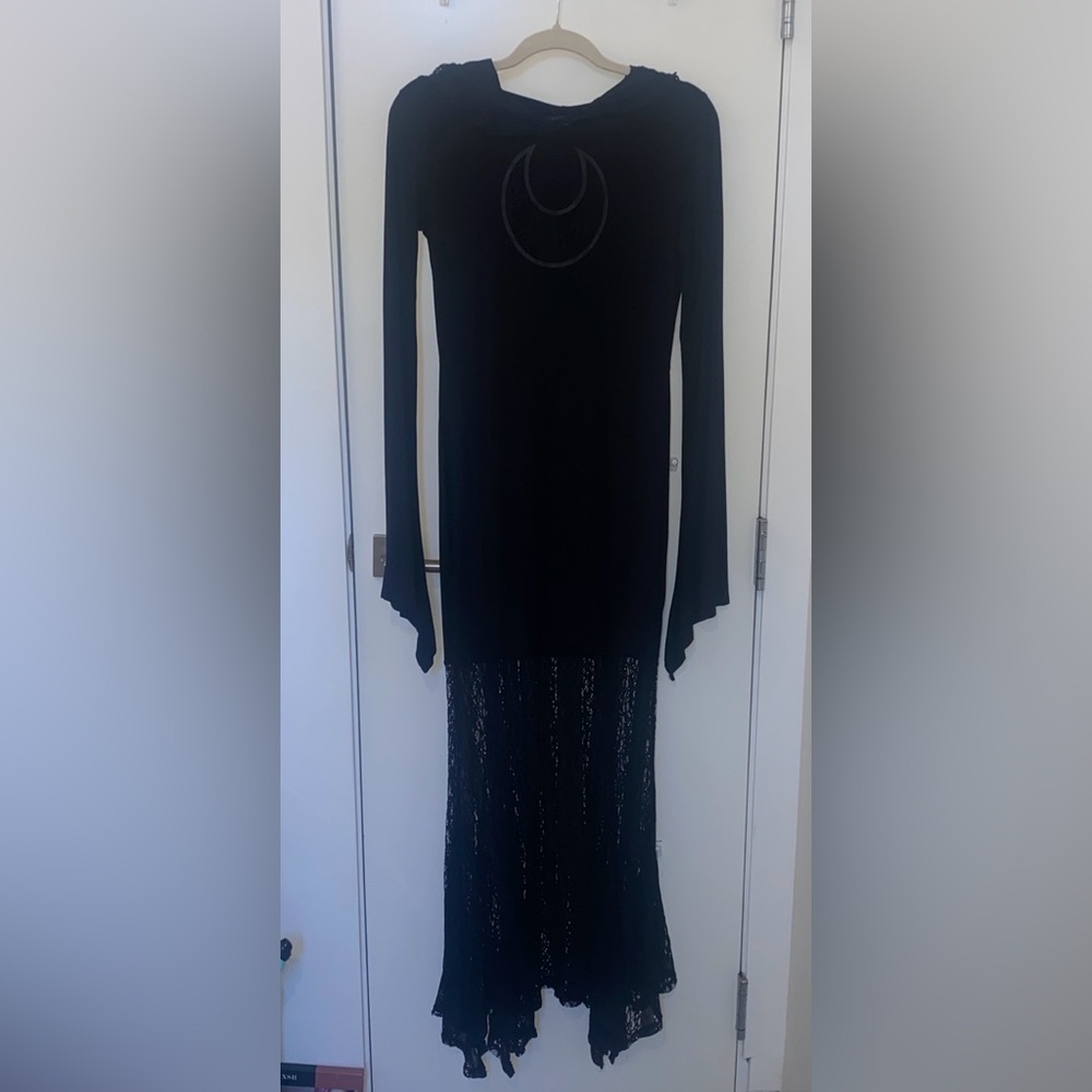 Elegant Black Lace Dress with Statement Sleeves - Picture 2 of 5